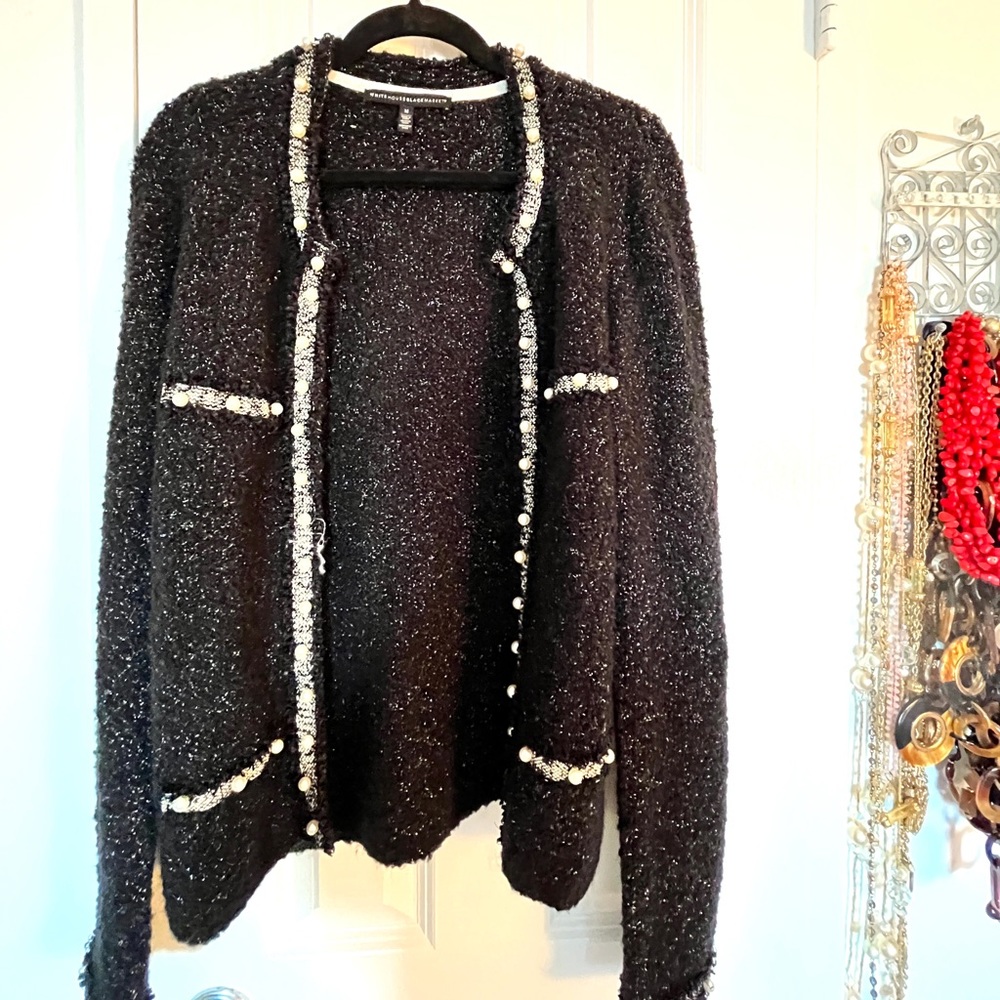 🎀HOST PICK🎀 Stunning WHBM JACKET knit Black Medium pearls silver 🎀 - Picture 3 of 10